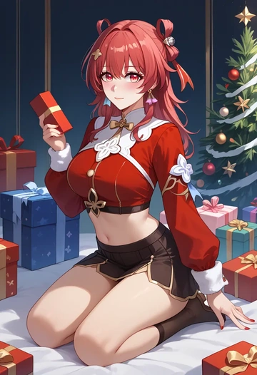 star rail,march 7th,Christmas,skirt  - AI generated anime art